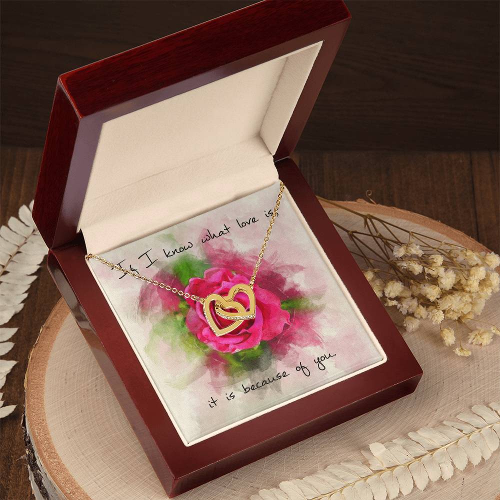 Interlocking Hearts Necklace – Red Rose Message Card