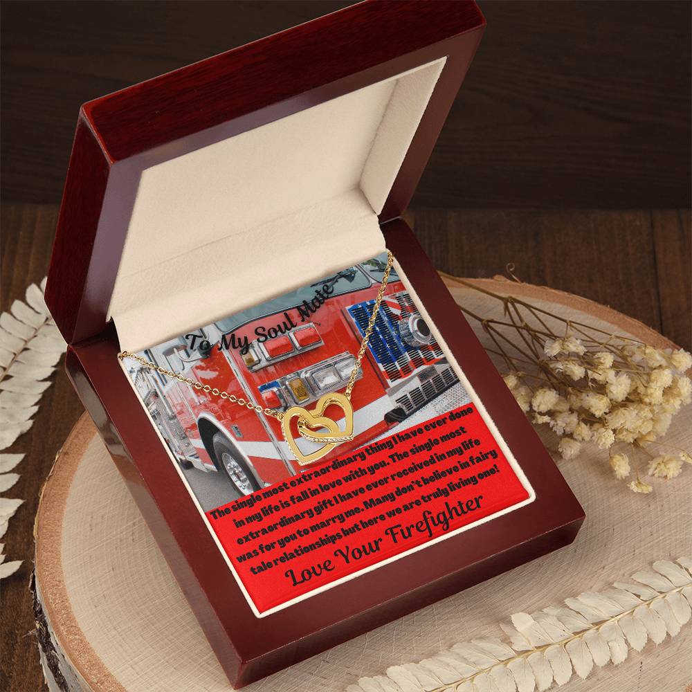 To My Soul Mate Firefighter Interlocking Hearts Necklace
