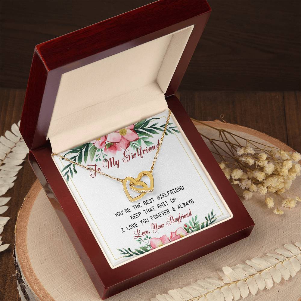 To My Girlfriend Interlocking Hearts Necklace Message Card