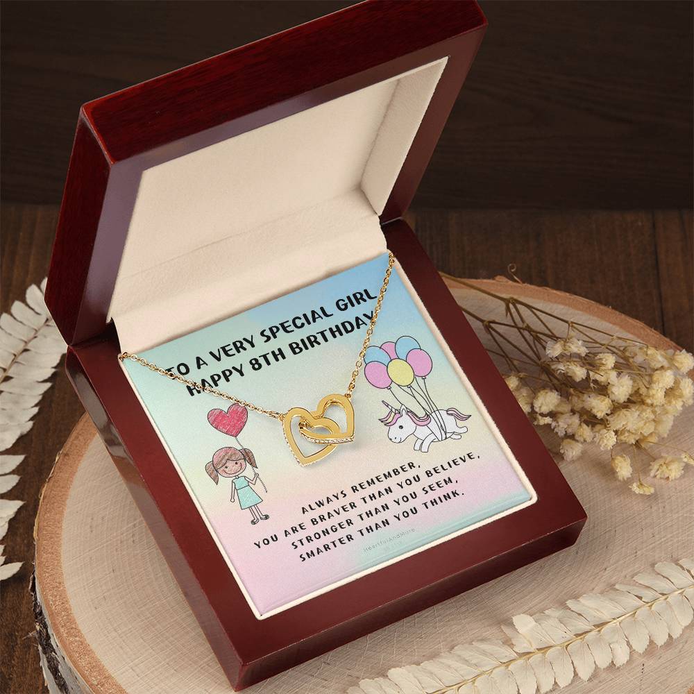 8Th Personalized Birthday Gift Birthstone Name 8Th Birthday Necklace Gift Happy 8Th Birthday Gift Gift For 8 Year Birthday Girl Interlocking Hearts Necklace