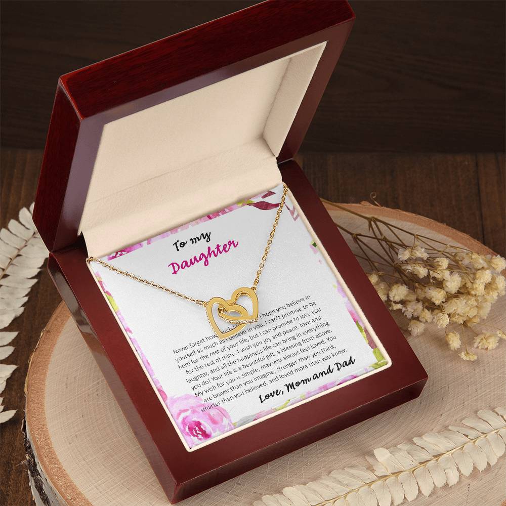 To My Daughter Never Forget How Much I Love You - Love Dad & Mom Interlocking Hearts Necklace