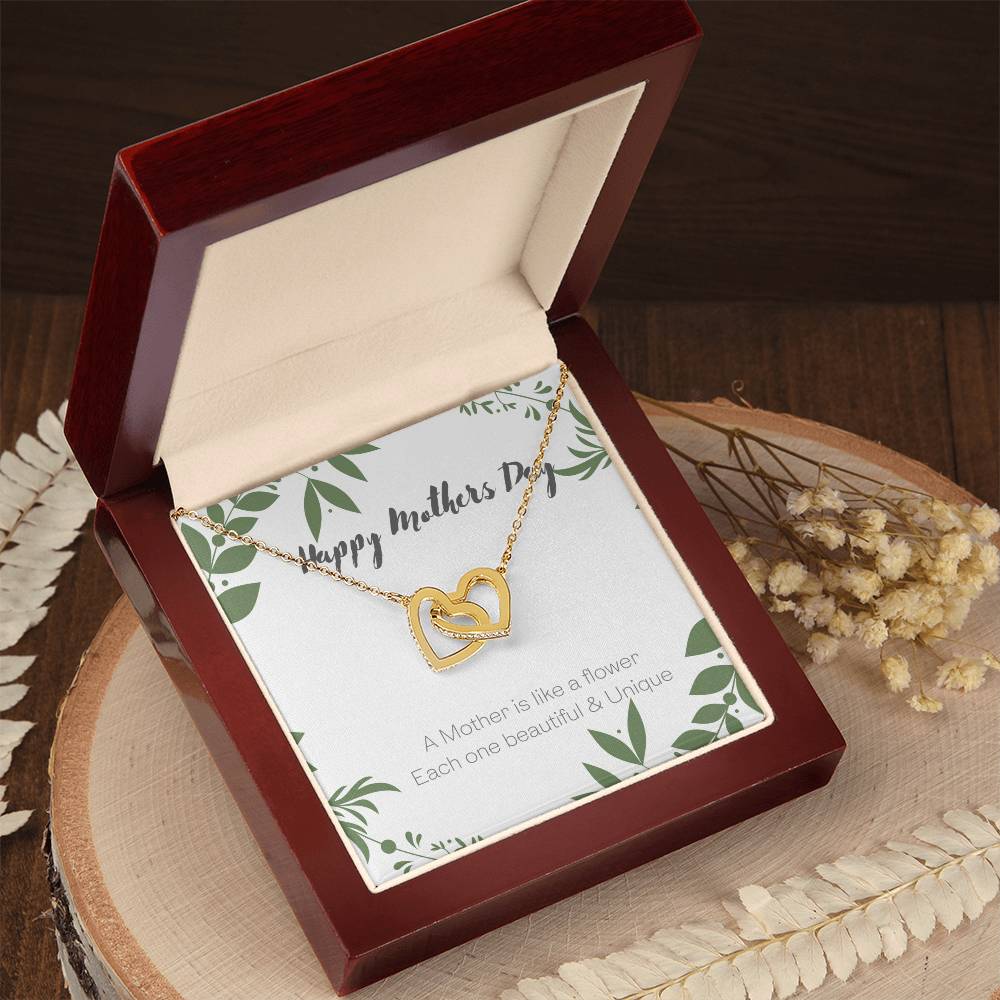 A Mother Is Like A Flower - Each One Beautiful & Unique Interlocked Hearts Mothers Day Gift Interlocking Hearts Necklace