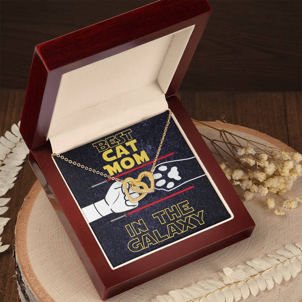 Best Cat Mom In The Galaxy Hearts Interlocked Necklace Cat Owner Jewelry Gift For Cat Lover Gift To Cat Mom Necklace From Cat Interlocking Hearts Necklace