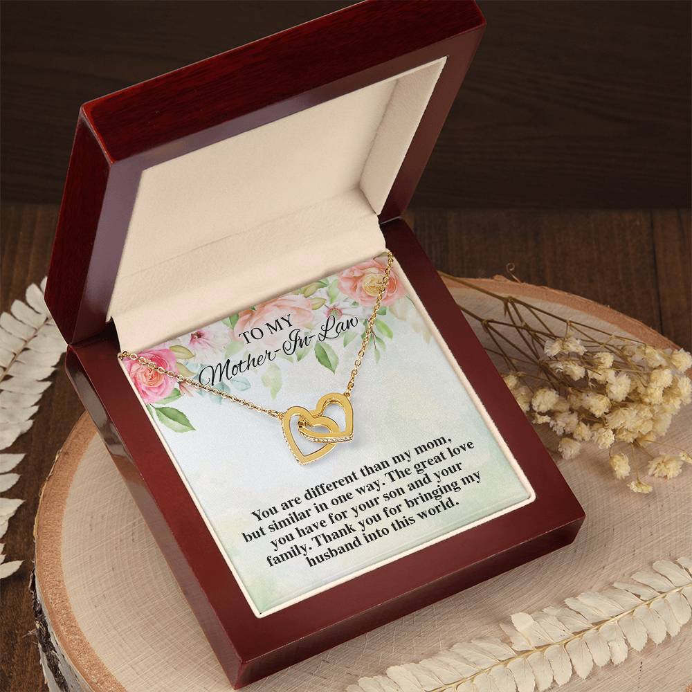 To My Mother-In-Law Thank You For Bringing My Husband Interlocking Hearts Interlocking Hearts Necklace