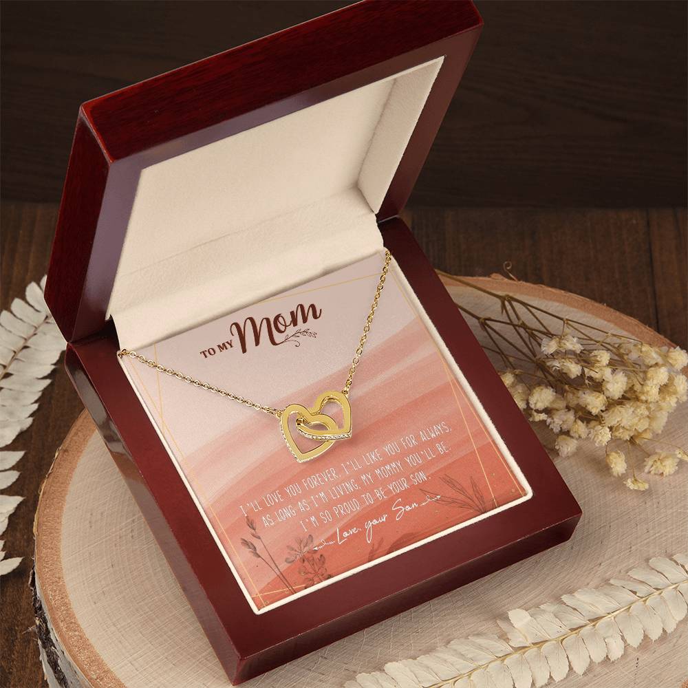 To My Mom Interlocking Hearts Necklace Message Card