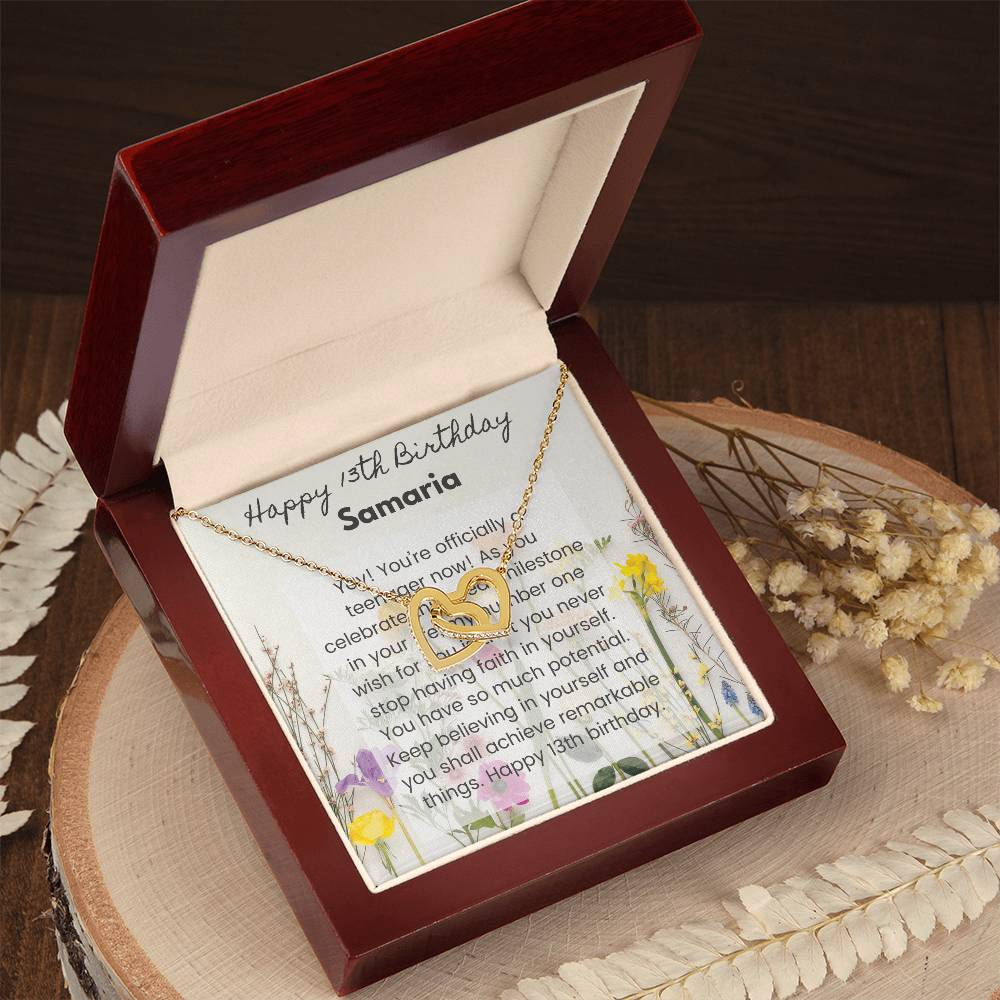 13Th Birthday Card Interlocking Hearts Necklace