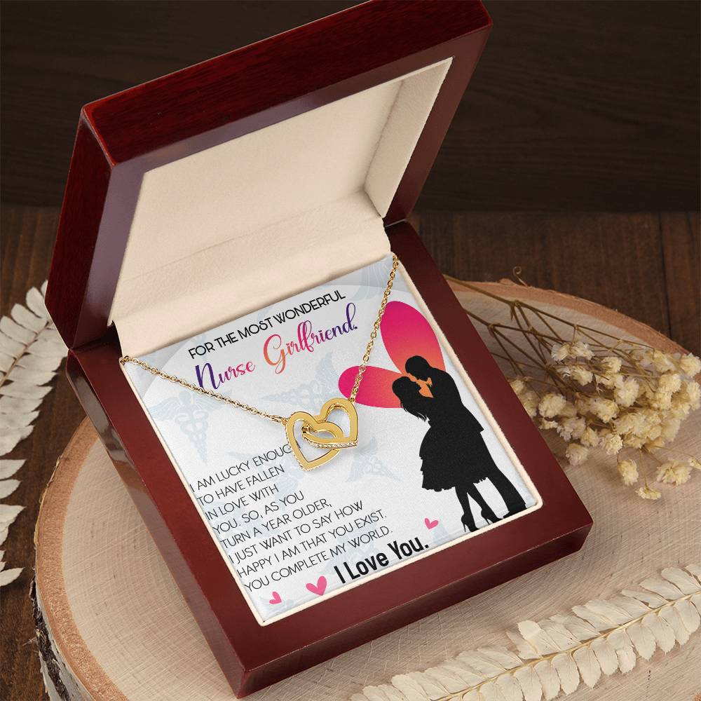 Nurse Girlfriend Interlocking Hearts Necklace Message Card