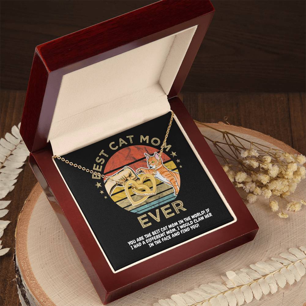 Best Cat Mom Ever Happy Mother'S Day Fist Bump Interlocking Hearts Necklace