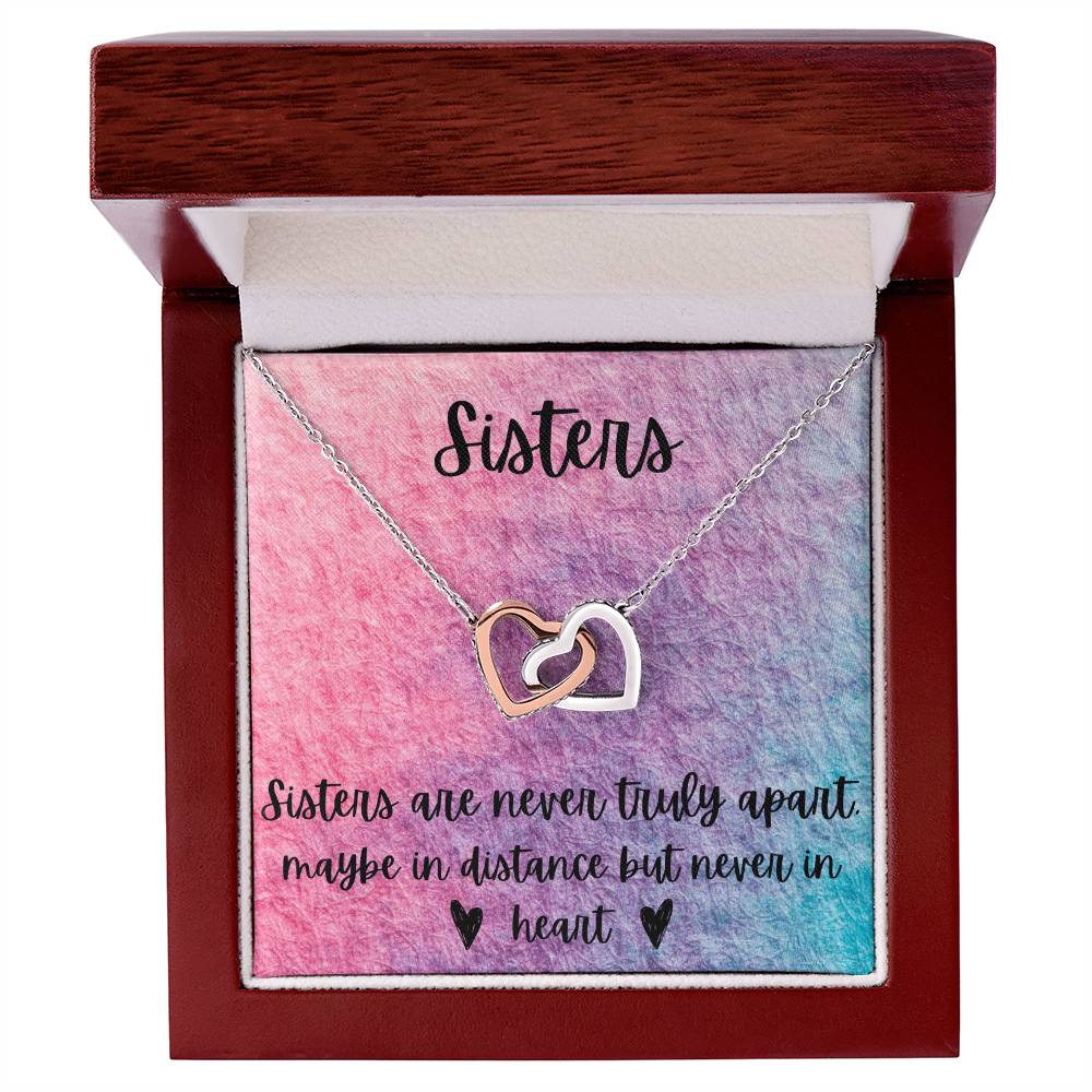 Sisters - Interlocking Necklace - Rainbow Background Interlocking Hearts Necklace