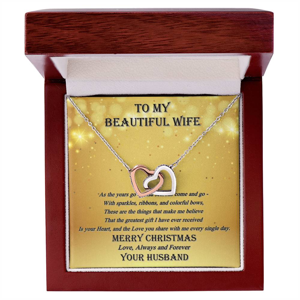 To My Beautiful Wife - Always And Forever - Interlocking Hearts - Merry Christmas Interlocking Hearts Necklace