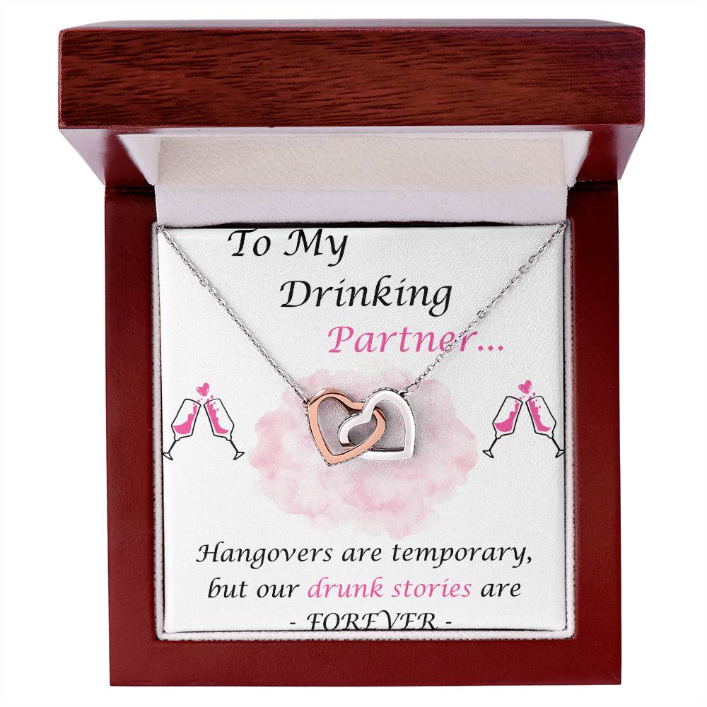To My Drinking Partner Interlocking Hearts Necklace Message Card