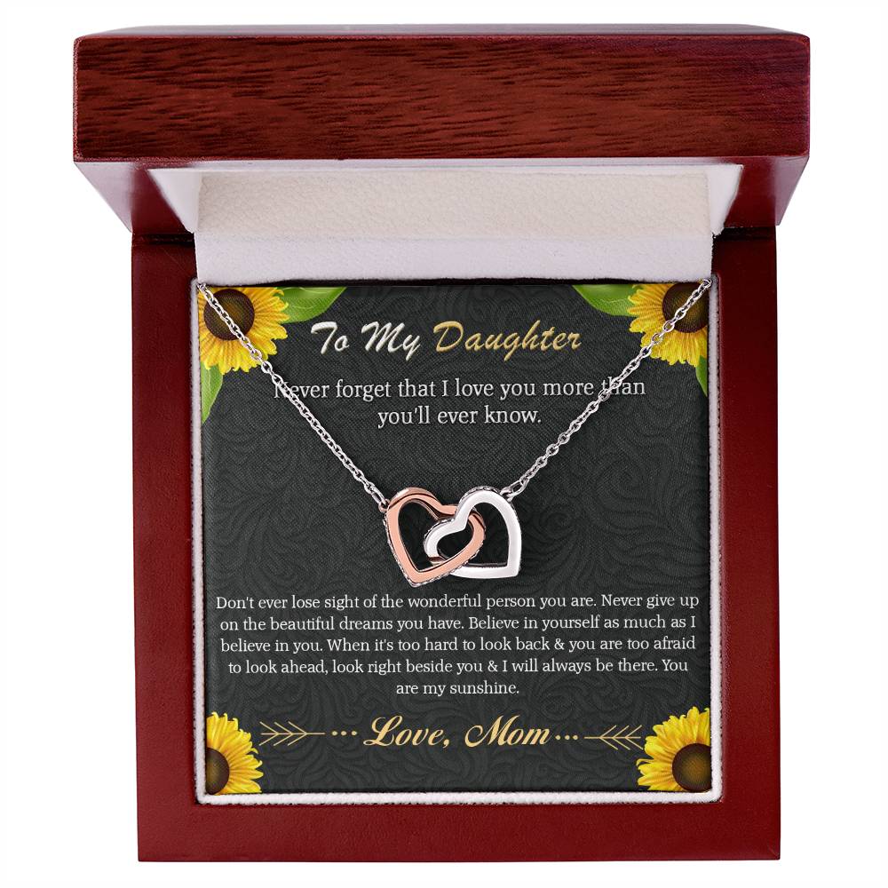 To My Daughter - Never Forget That I Love You More Than You'Ll Ever Know Interlocking Hearts Necklace