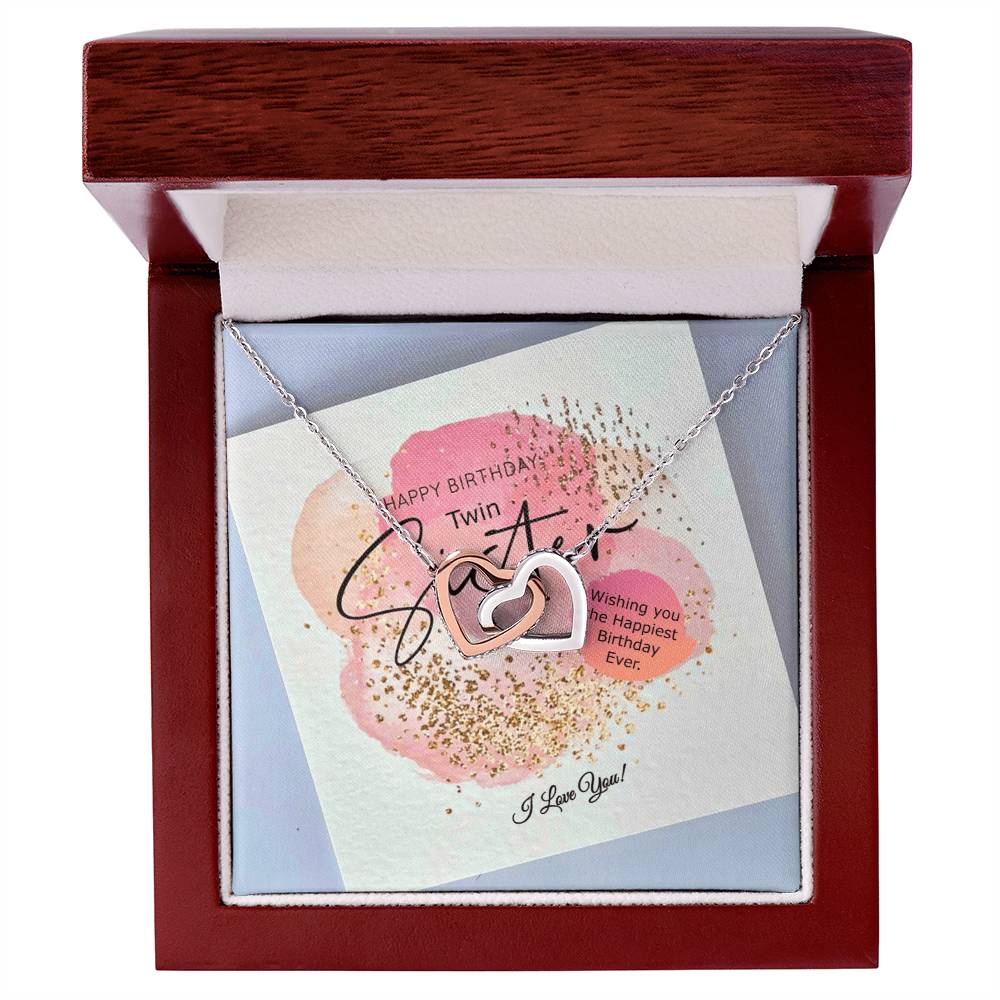 Double Hearts Necklace Happy Birthday Twin Sister Wishing You The Happiest Birthday Ever I Love You Interlocking Hearts Necklace