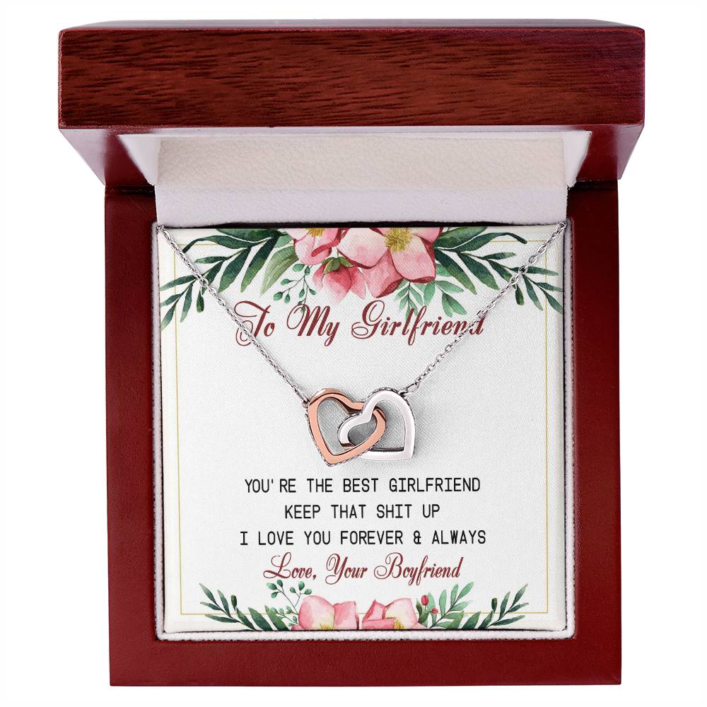 To My Girlfriend Interlocking Hearts Necklace Message Card
