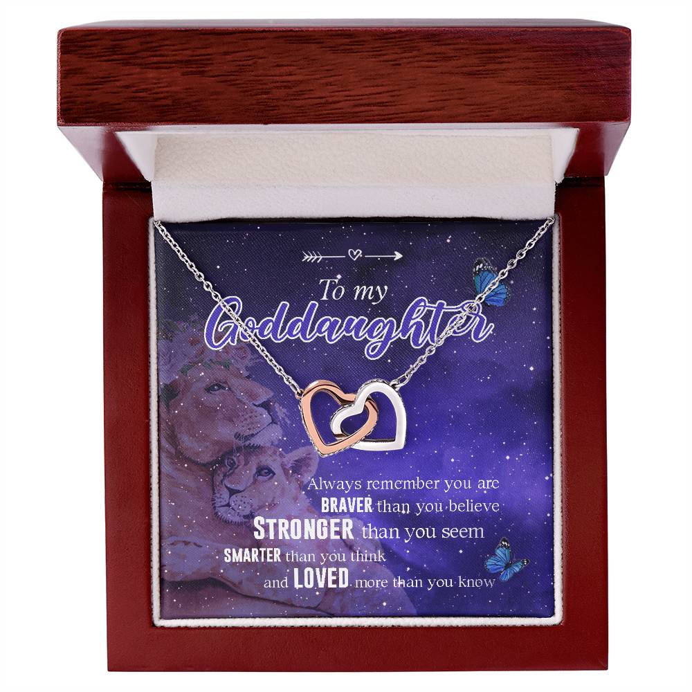 Godmother Goddaughter Gift Necklace Emotional Message Card Cute Lion Interlocking Hearts Necklace