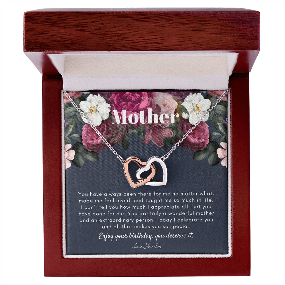 Mother'S Birthday Gift Necklace For Mom'S Birthday Elegant Gift For Mom From Son Best Mom Gift Message Card Interlocking Hearts Necklace