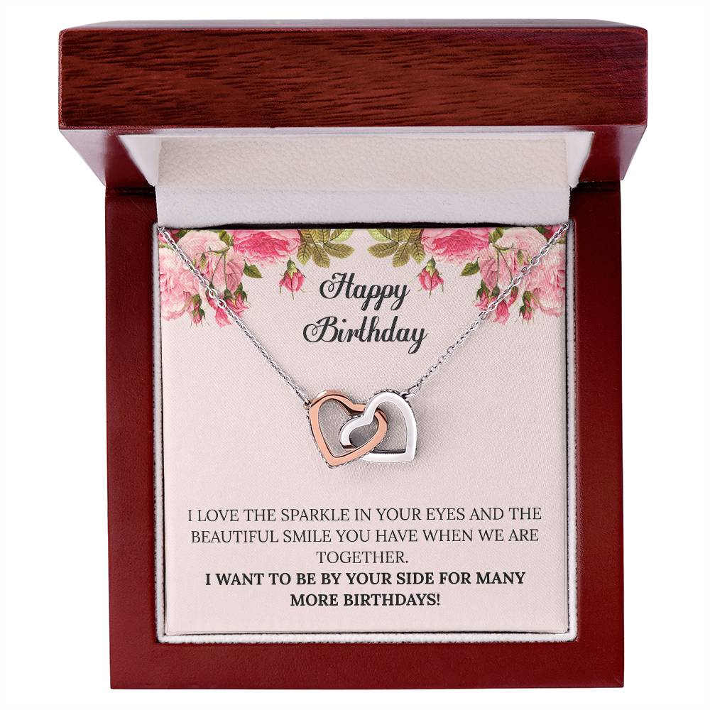 Happy Birthday - I Want To Be By Your Side For Many More Birthdays Interlocking Hearts Necklace
