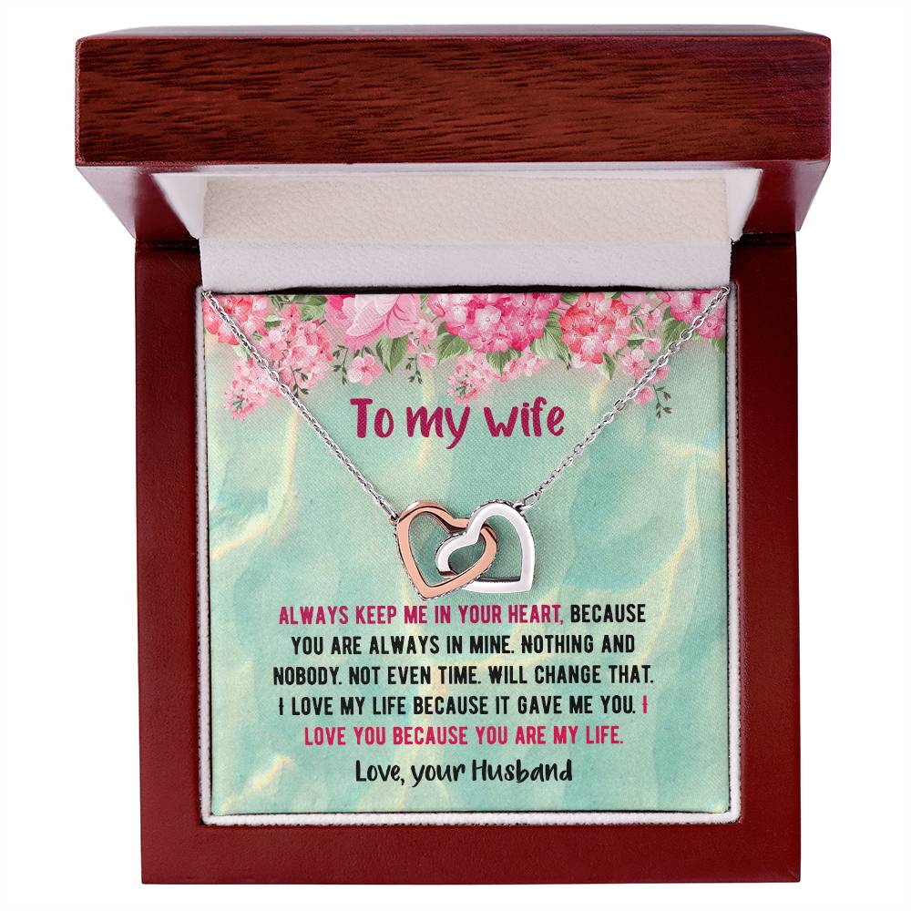 To My Beautiful Wife - Love Your Husband Interlocking Hearts Necklace