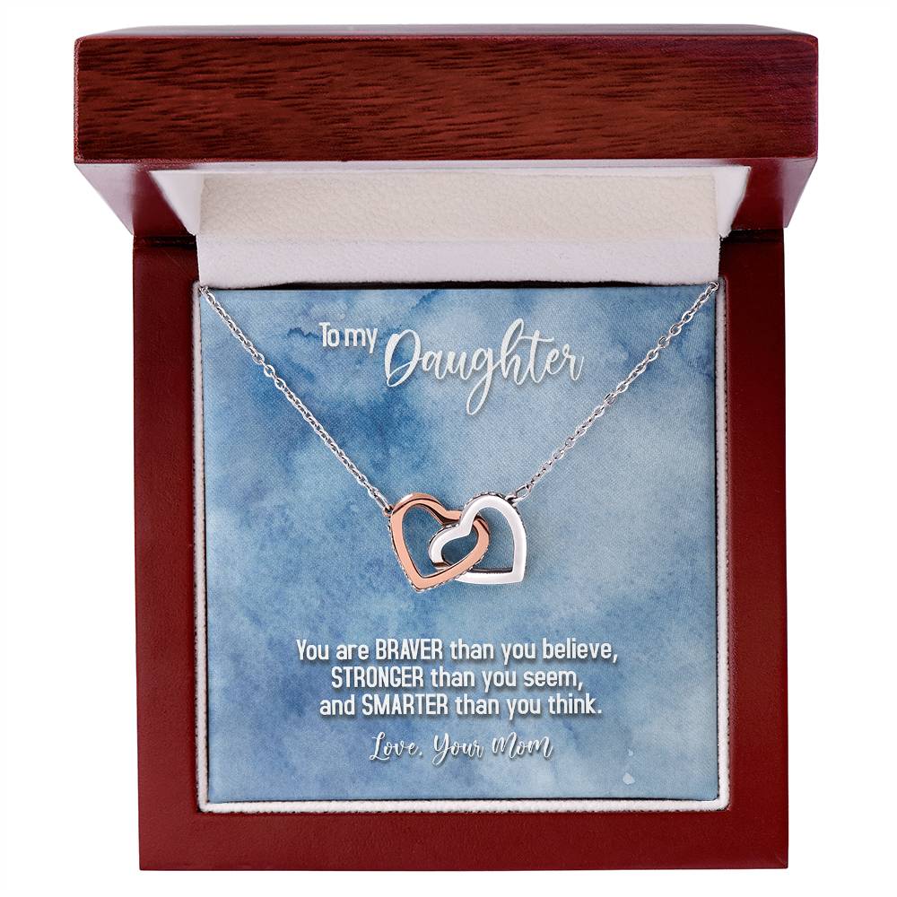 Daughter Braver Stronger Smarter Interlocking Hearts Necklace