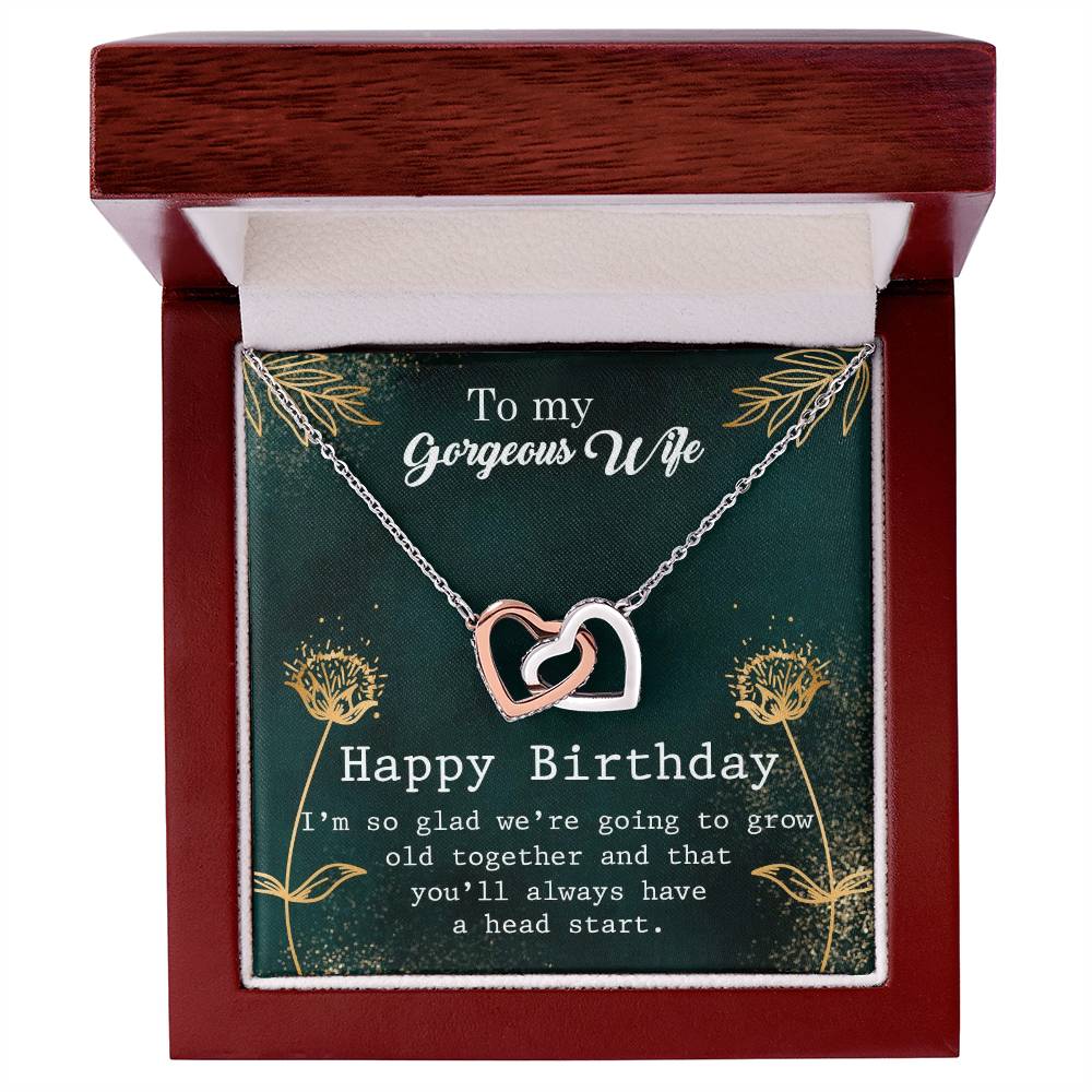 To My Gorgeous Wife - Happy Birthday Gift - Interlocking Hearts Necklace