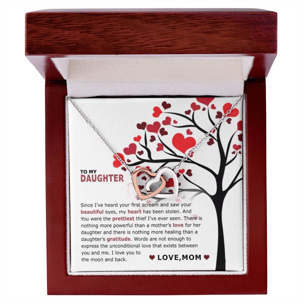 To My Daughter - I Saw Your Beautiful Eyes - Necklace Interlocking Hearts Necklace
