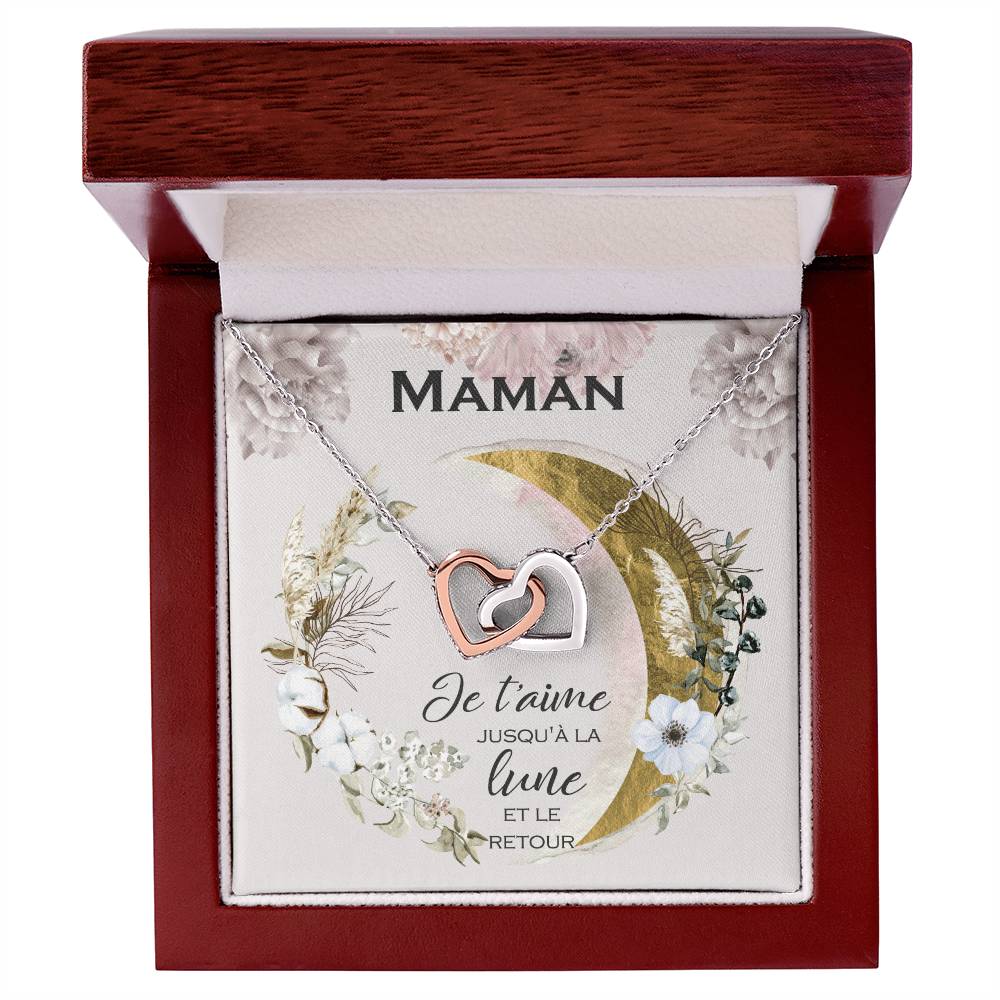Cadeau Pour Maman Je T'Aime Jusqu'À La Lune Et Back Collier Pour Maman Cadeau De La Fille À La Mère Cadeau De Fête Des Mères Bijoux Pour Femmes Gift For Mom French Interlocking Hearts Necklace