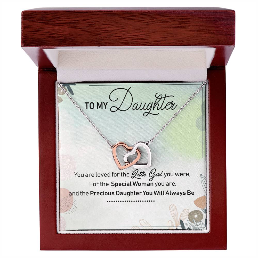 To My Daughter Interlocking Hearts Necklace Message Card