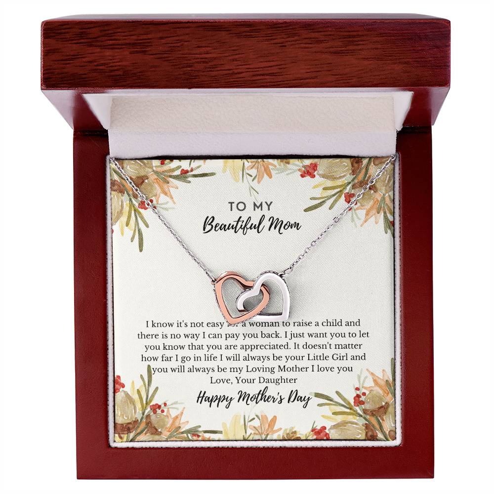 To My Beautiful Mom - Interlocking Heart Necklace - Interlocking Hearts Necklace