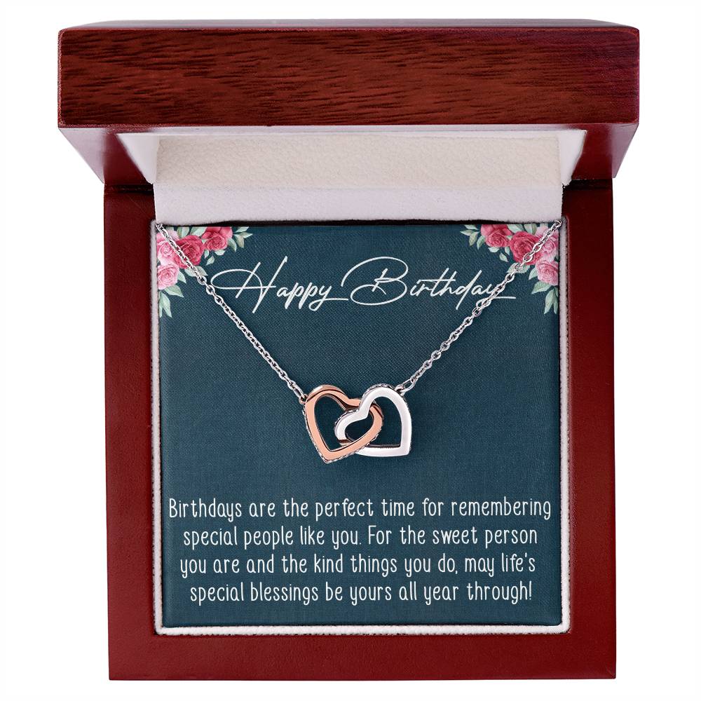 Happy Birthday Interlocking Hearts Necklace Message Card