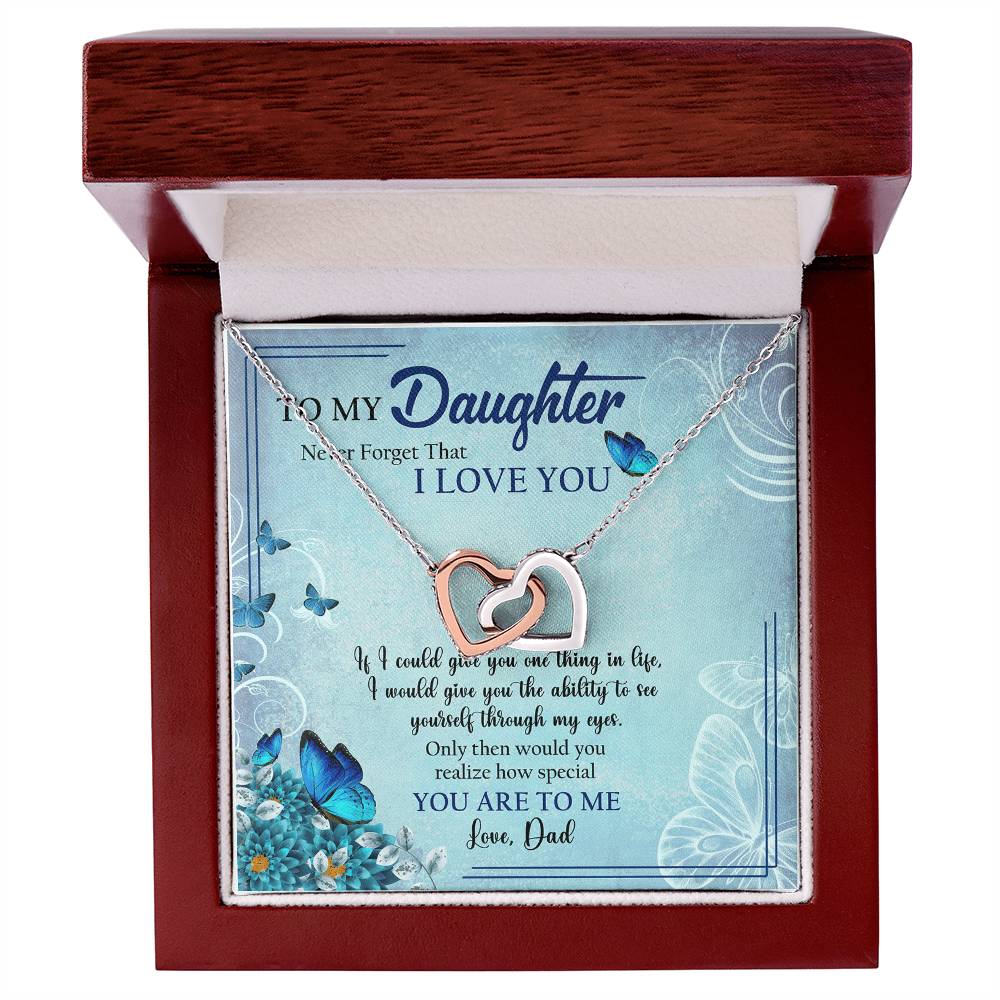 To My Daughter I Love You Butterfly Interlocking Heart Necklace Birthday Message Card From Dad Interlocking Hearts Necklace
