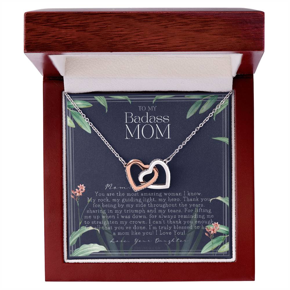 To My Badass Mom Necklace Mother’S Day Gift Daughter To Mom Gift Gift From Daughter To Mom On Wedding Day Mom Gift Birthday Gift Interlocking Hearts Necklace