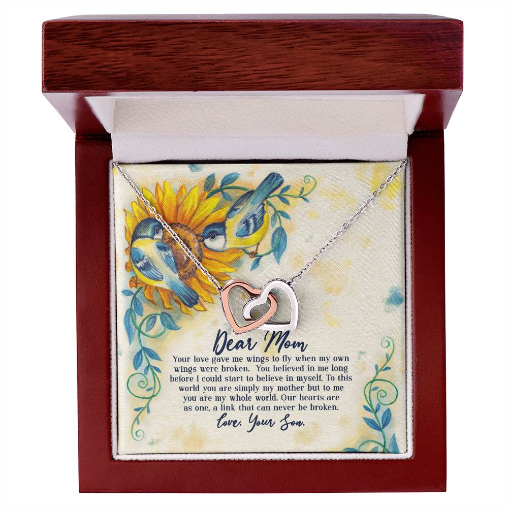 Dear Mom - Your Love Gave Me Wings To Fly When My Own Wings Were Broken From Son Interlocking Hearts Necklace