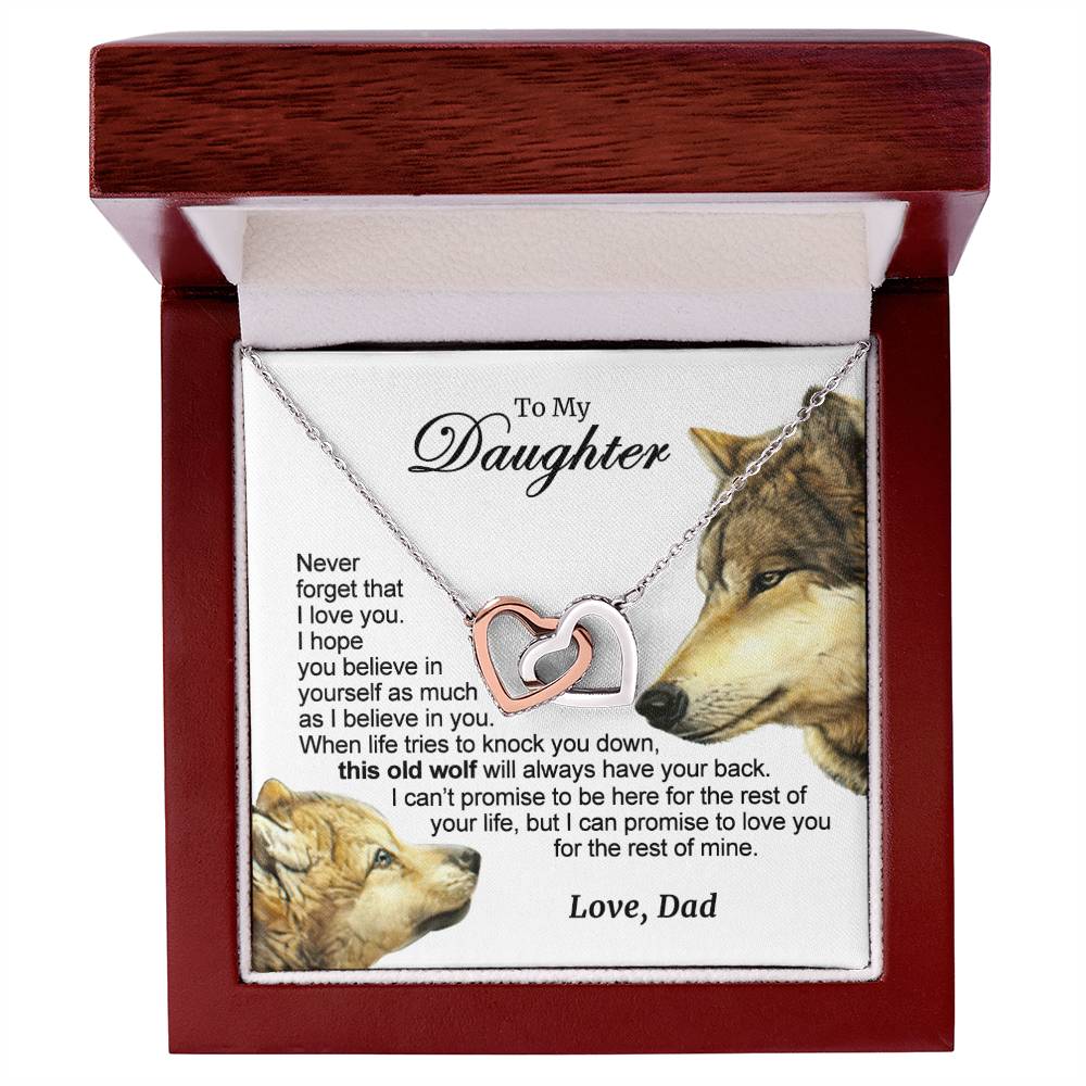 For Your Daughter - This Old Wolf Will Always Have Your Back Interlocking Hearts Necklace