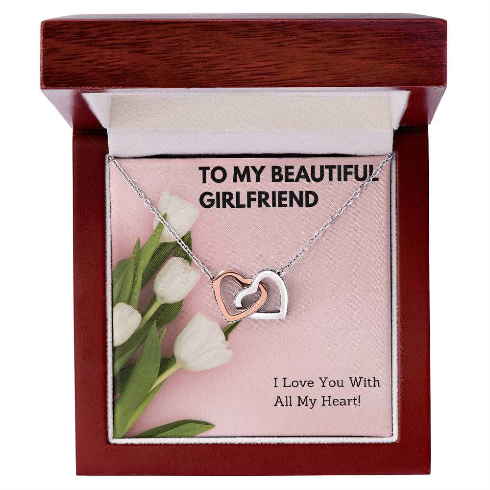 To My Beautiful Girlfriend Double Hearts Necklace Interlocking Hearts Necklace