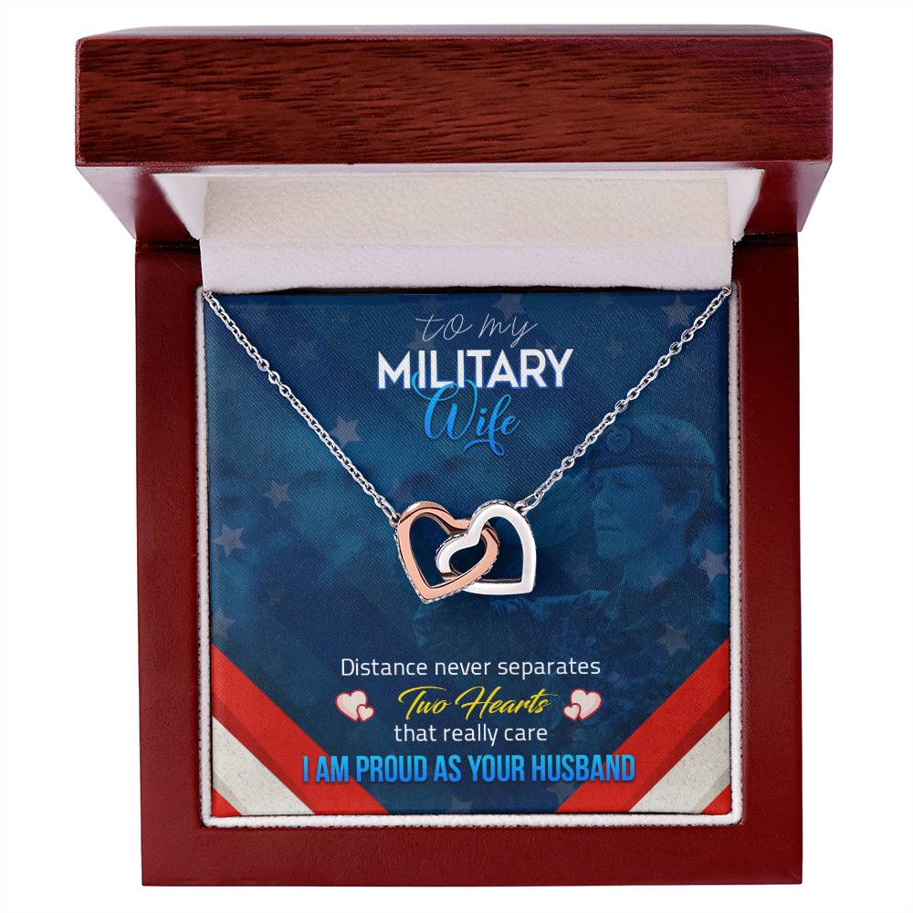 To My Military Wife - Distance Never Separatess - Necklace Interlocking Hearts Necklace