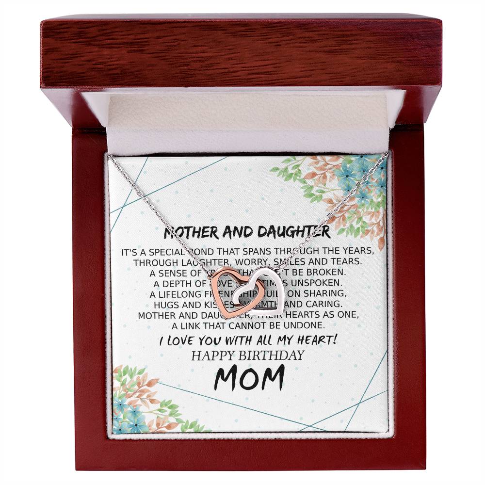 Mom Birthday Card Poem Mother And Daughter Love Interlocking Hearts Necklace