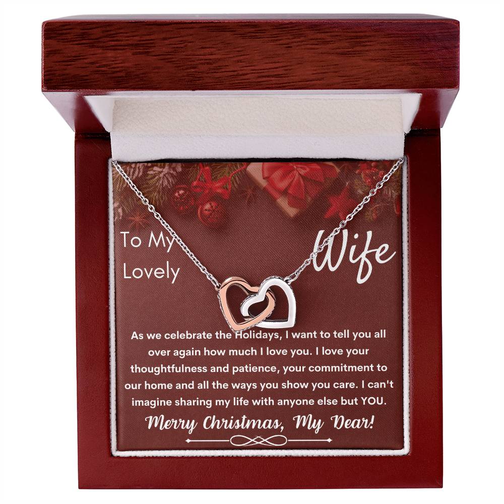 To My Lovely Wife - Merry Christmas - Necklace Interlocking Hearts Necklace
