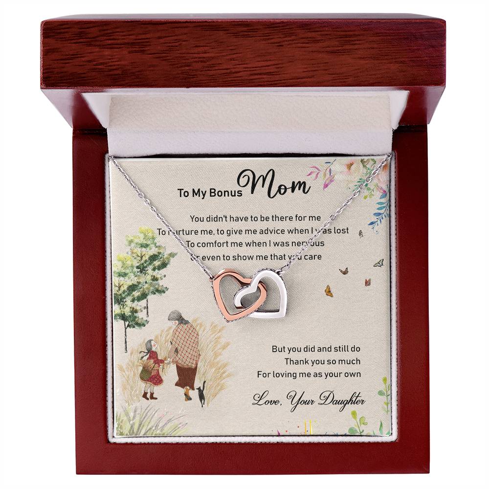 To My Bonus Mom Interlocking Hearts Necklace Mother'S Day Message Card Gift From Bonus Daughter