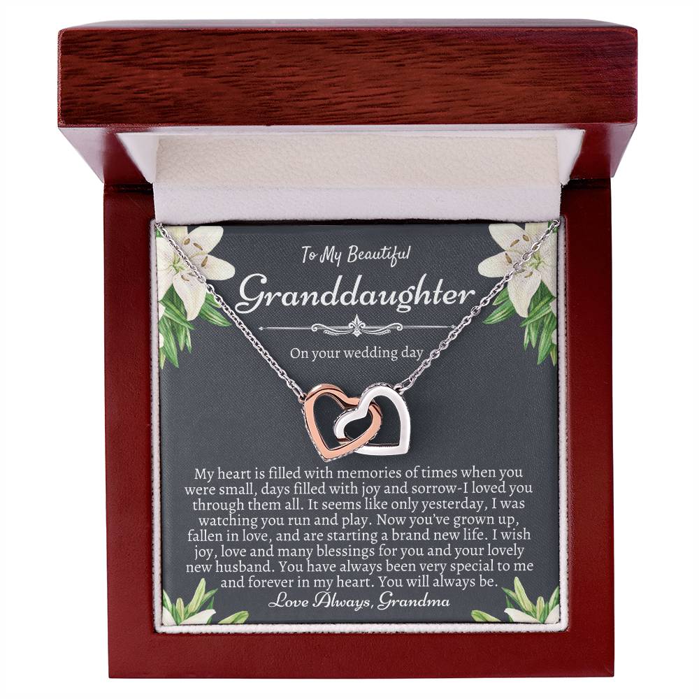 To My Granddaughter On Her Wedding Day Bride Gift From Grandma Granddaughter Wedding Necklace Heartfelt Gift From Nana Nanny Bride Gift Interlocking Hearts Necklace