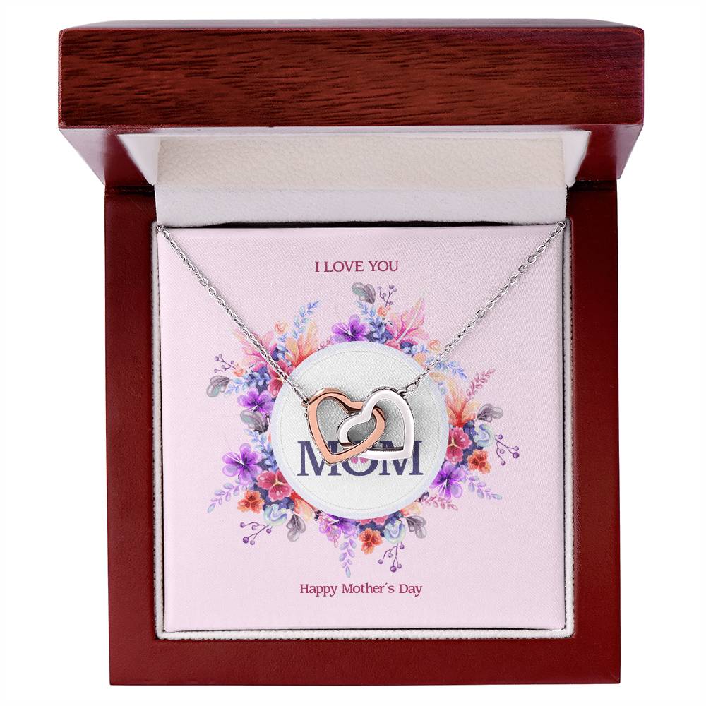 Happy Mother'S Day - Two Hearts Embellished With Cubic Zirconia Stones Interlocking Hearts Necklace