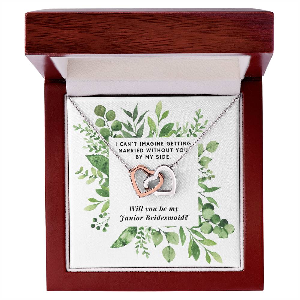 Be Junior Bridesmaid Square Foliage Interlocking Hearts Necklace