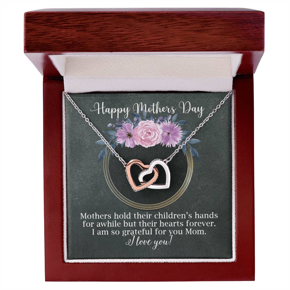Interlocking Hearts Necklace For Mom Black And Floral For Mother'S Day