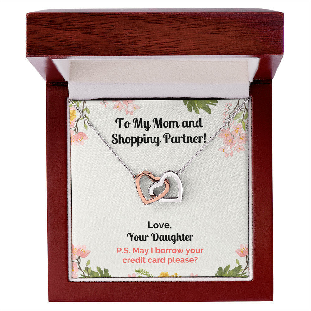 Funny Daughter'S Message Card With Necklace For Mom Interlocking Hearts Necklace