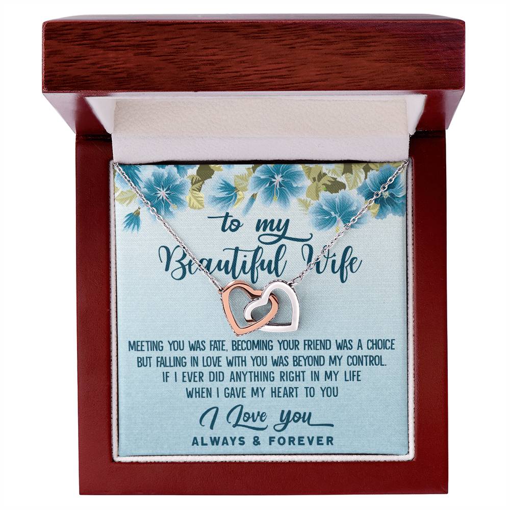 To My Beautiful Wife Meeting You Was Fate Interlocking Hearts Necklace