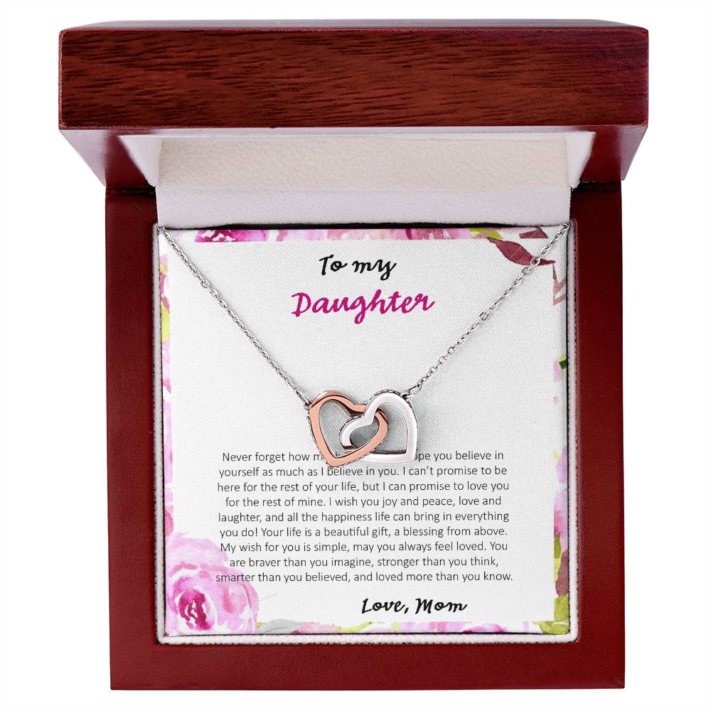 To My Daughter Never Forget How Much I Love You - Love Mom Interlocking Hearts Necklace
