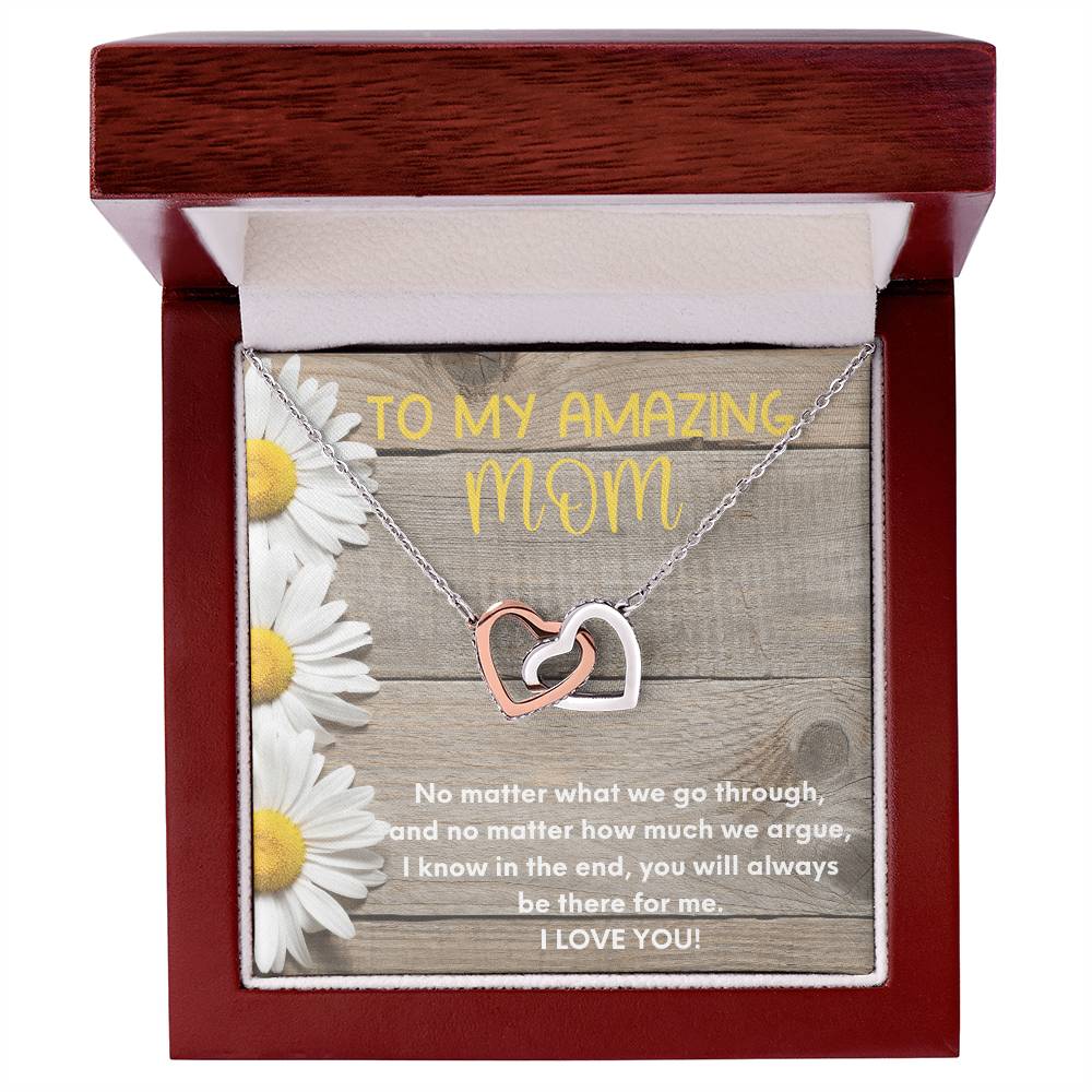 To My Amazing Mom Two Hearts Embellished Interlocked Together Necklace For Mother'S Day Gift Happy Mother'S Day Necklace Interlocking Hearts Necklace