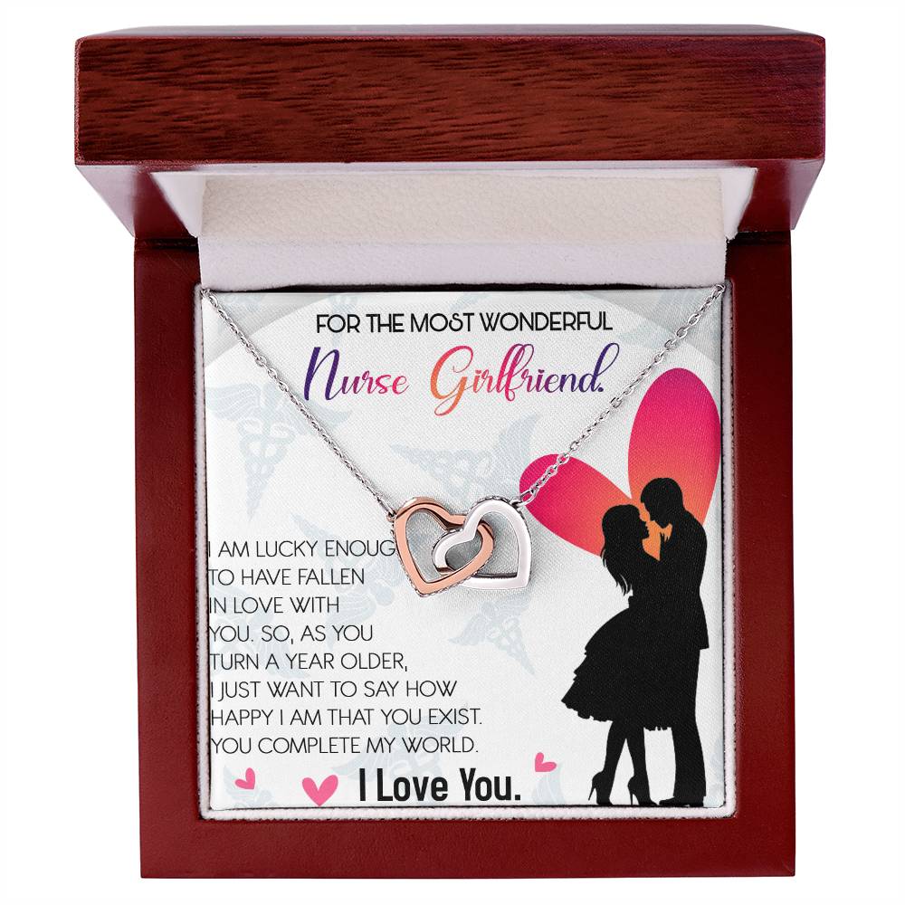 Nurse Girlfriend Interlocking Hearts Necklace Message Card