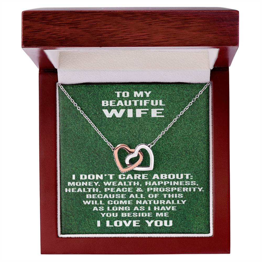 To My Beautiful Wife Necklace I Don'T Care About Bla Bla Bla. Interlocking Hearts Necklace