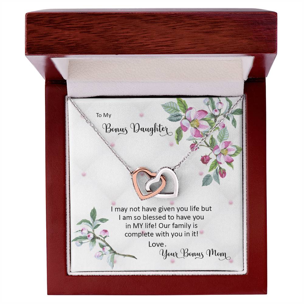 Bonus Daughter From Bonus Mom No Dna But You Have My Heart Interlocking Hearts Necklace