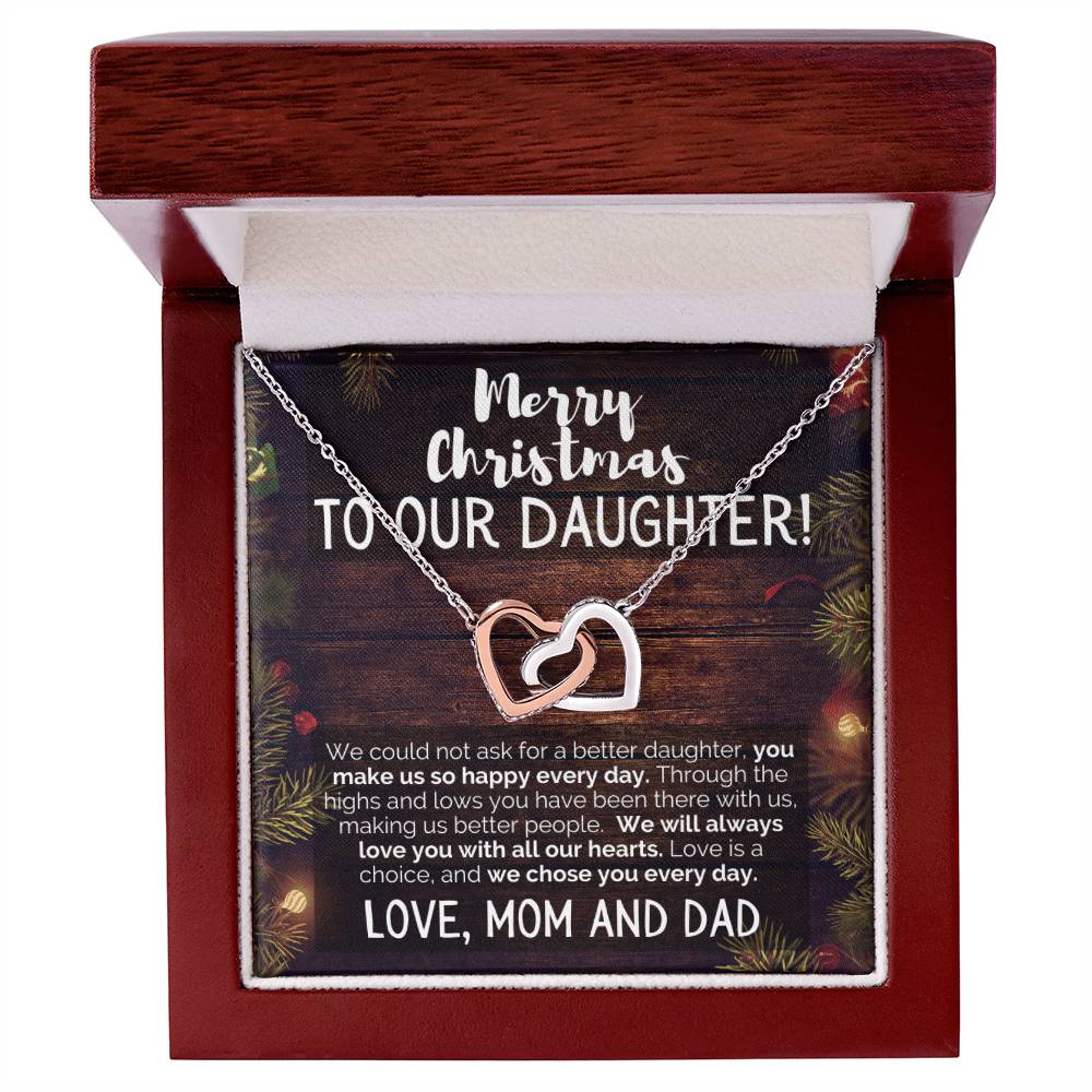 Merry Christmas To Our Daughter Love Mom And Dad Interlocking Hearts Necklace